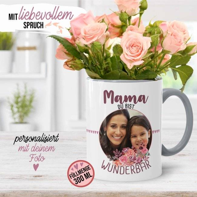 Tassendruck für Mama - Du bist wunderbar - mit Foto selbst gestalten Versandkostenfrei