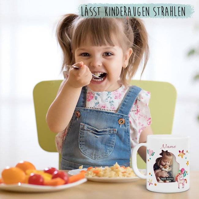 Tassendruck Plastiktasse mit Foto für Kinder - Einhorn - mit Name personalisierbar - aus robustem Kunststoff Begrenztes Angebot