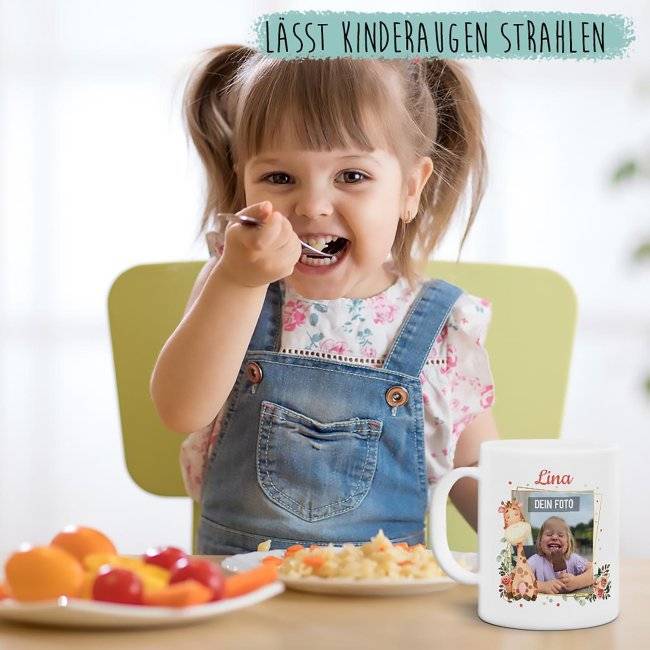 Tassendruck Plastiktasse mit Foto für Kinder - Giraffe - mit Name personalisierbar - aus robustem Kunststoff Vatertagsangebot