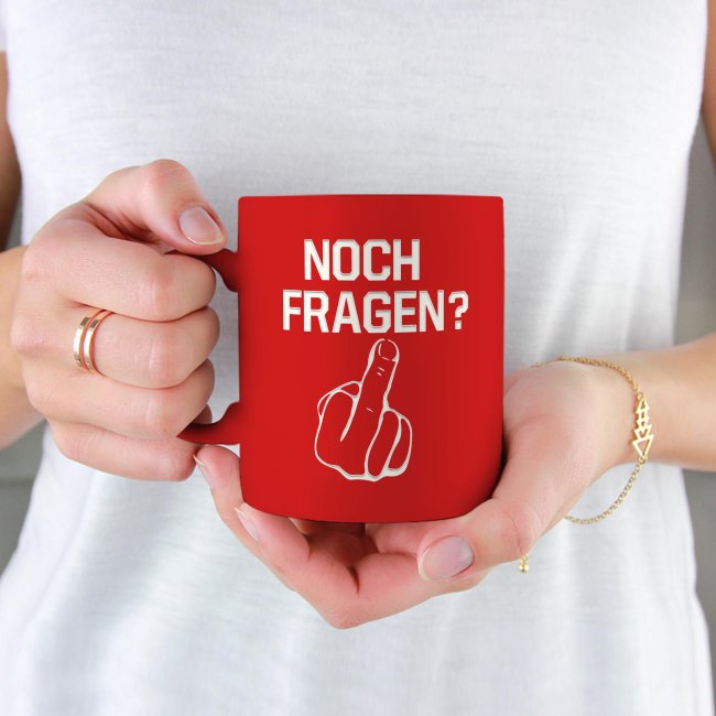 Tassendruck mit Gravur - Noch Fragen? - Mittelfinger JETZT KAUFEN