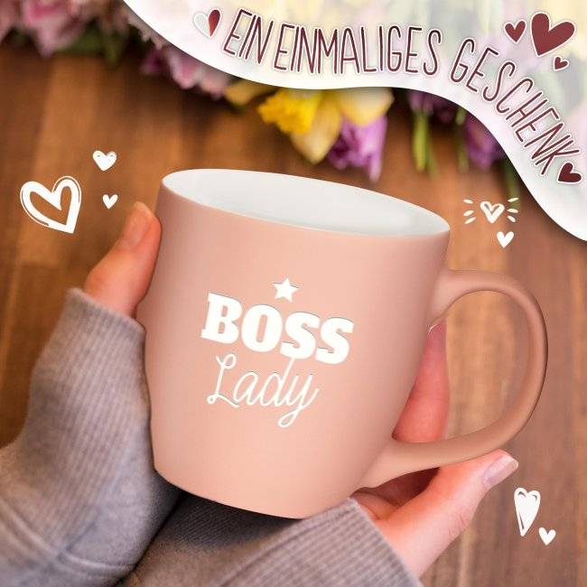 Tassendruck Samtig-matte Porzellantasse mit Gravur - XXL Jumbotasse - BOSS Lady - Softtouch Effect Sonderangebot der Fabrik