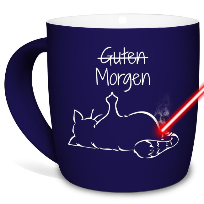 Tassendruck mit Lasergravur - Morgen-Katze