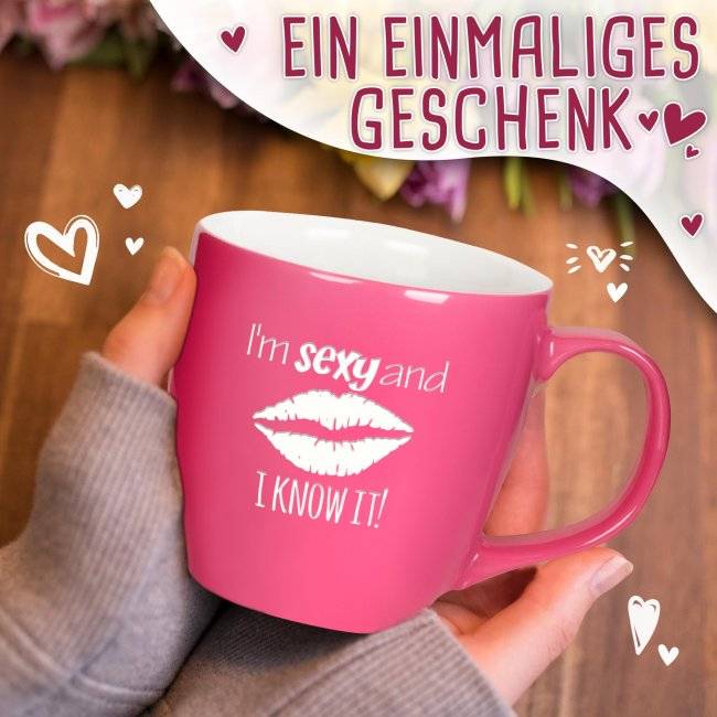Tassendruck Hochglänzende Porzellantasse mit Gravur - XXL Jumbotasse - I'm sexy - Glossy Effect 50% Rabatt mit kostenlosem Versand