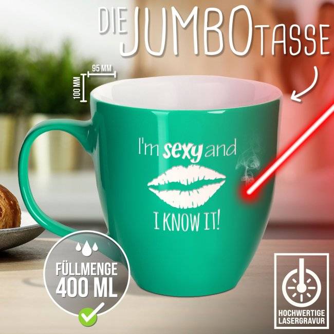 Tassendruck Hochglänzende Porzellantasse mit Gravur - XXL Jumbotasse - I'm sexy - Glossy Effect 50% Rabatt mit kostenlosem Versand