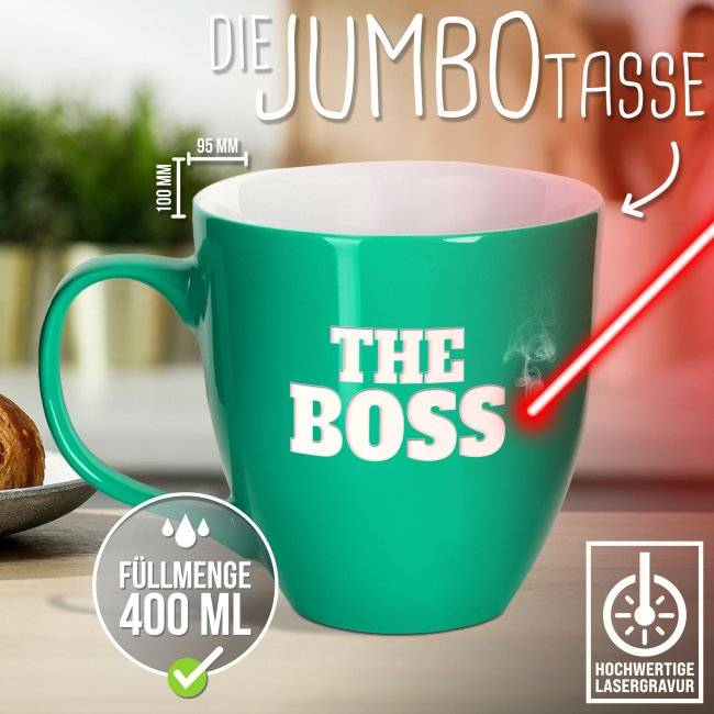 Tassendruck Hochglänzende Porzellantasse mit Gravur - XXL Jumbotasse - THE BOSS - Glossy Effect Clearance-Verkauf