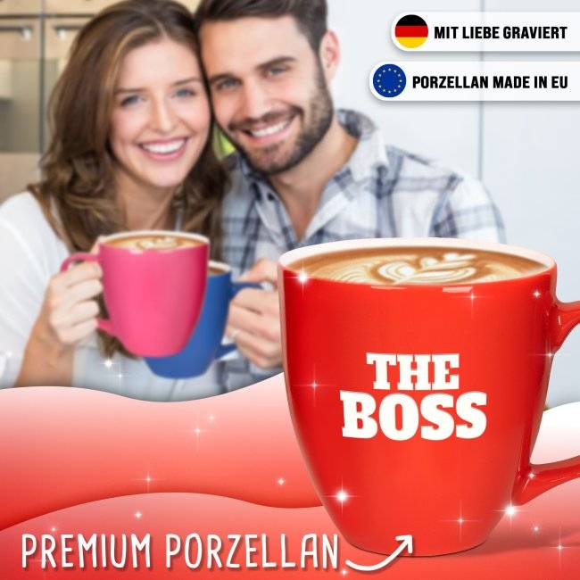 Tassendruck Hochglänzende Porzellantasse mit Gravur - XXL Jumbotasse - THE BOSS - Glossy Effect Clearance-Verkauf