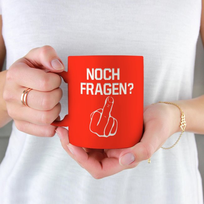 Tassendruck Neon mit Gravur - Noch Fragen? Mittelfinger Kostenloser Versand international