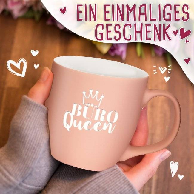 Tassendruck Samtig-matte Porzellantasse mit Gravur - XXL Jumbotasse - Büro QUEEN - Softtouch Effect Fabrikladen