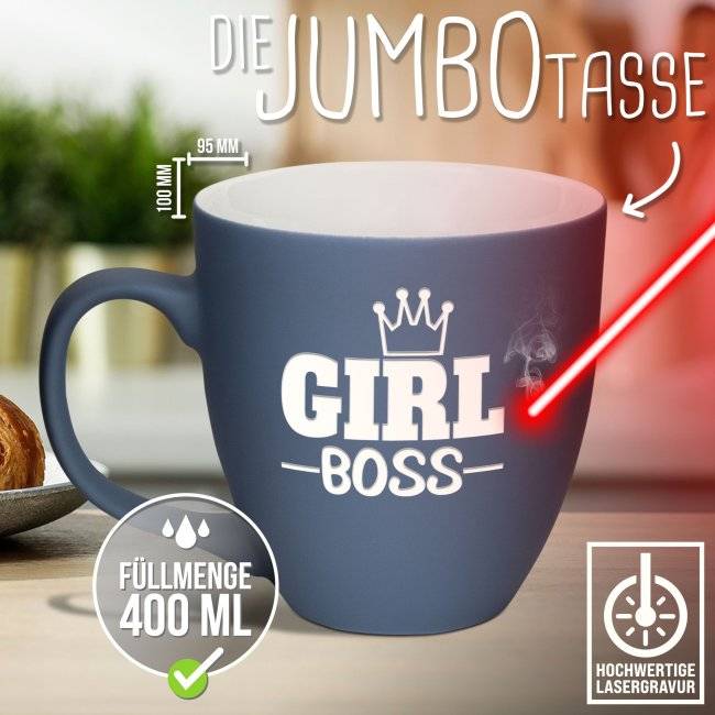 Tassendruck Samtig-matte Porzellantasse mit Gravur - XXL Jumbotasse - Girl BOSS - Softtouch Effect Begrenzt auf 3 Tage