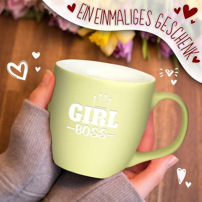Tassendruck Samtig-matte Porzellantasse mit Gravur - XXL Jumbotasse - Girl BOSS - Softtouch Effect Begrenzt auf 3 Tage