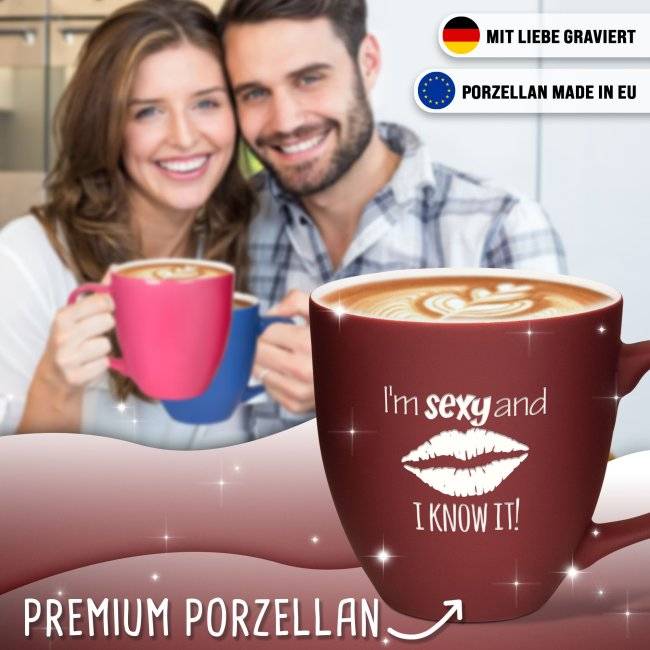 Tassendruck Samtig-matte Porzellantasse mit Gravur - XXL Jumbotasse - I'm sexy - Softtouch Effect Speichern exportieren
