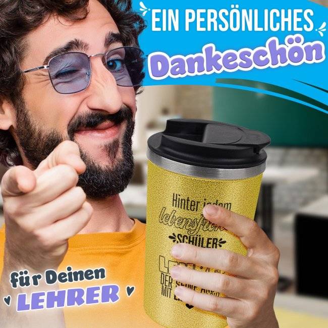 Tassendruck To Go Edelstahlbecher Glitzer - Hinter jedem Kind steht ein Lehrer 50% Rabatt für begrenzte Zeit