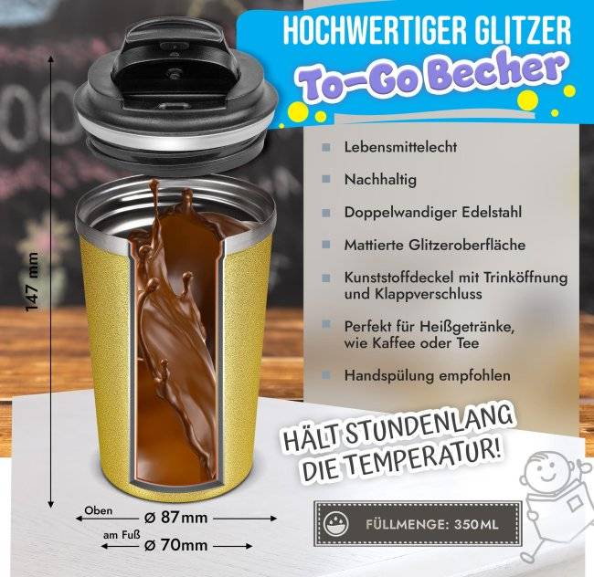 Tassendruck To Go Edelstahlbecher Glitzer - Hinter jedem Kind steht ein Lehrer 50% Rabatt für begrenzte Zeit