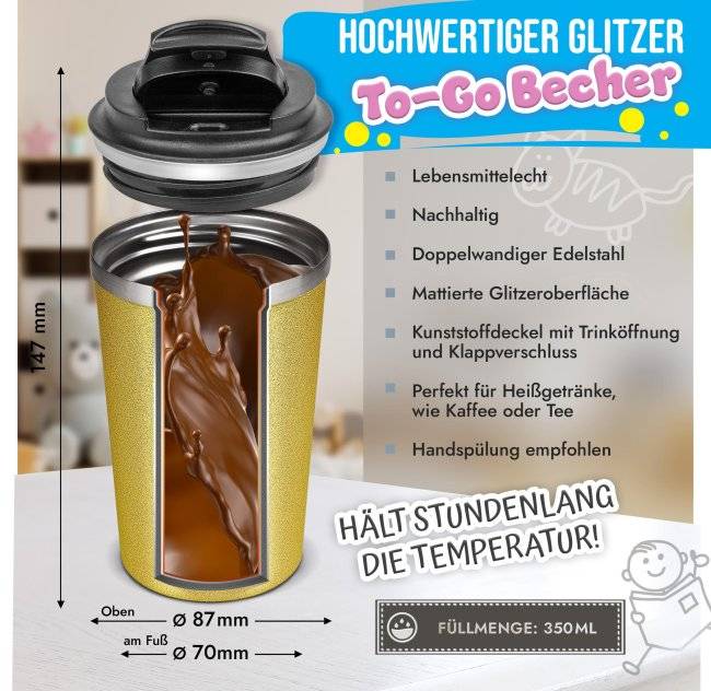 Tassendruck To Go Edelstahlbecher Glitzer - Hinter jedem Kind steht eine Erzieherin Rabatte dieses Monats