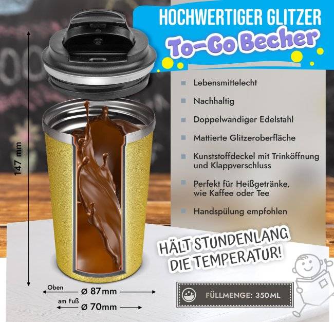 Tassendruck To Go Edelstahlbecher Glitzer - Hinter jedem Kind steht eine Lehrerin 2025
