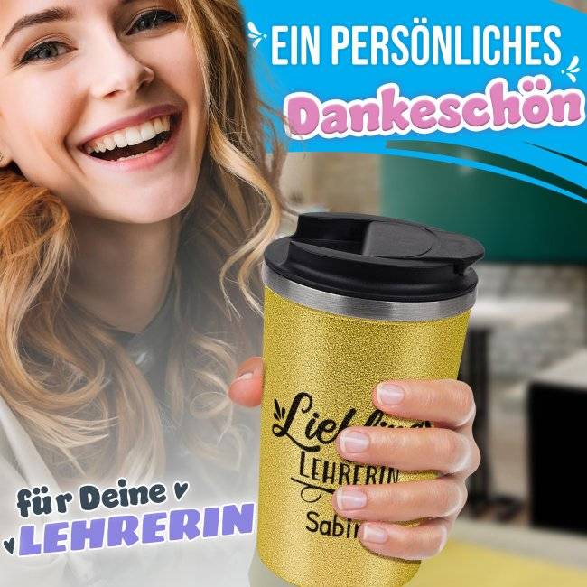 Tassendruck To Go Edelstahlbecher Glitzer - Lieblings-Lehrerin - mit Name Online
