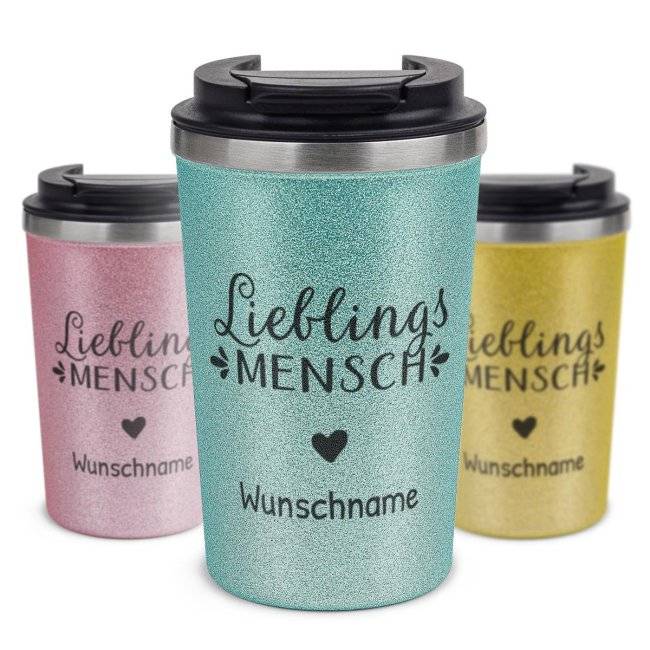 Tassendruck To Go Edelstahlbecher Glitzer - Lieblingsmensch - mit Name