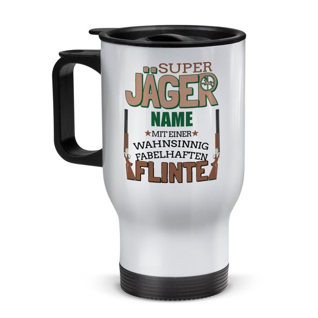Tassendruck Edelstahl-Thermobecher - Super Jäger mit fabelhafter Flinte - mit Name personalisierbar