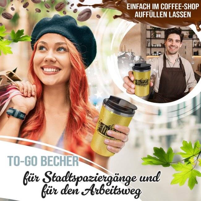 Tassendruck To Go Edelstahlbecher Glitzer - Beste Mama der Welt Blitzverkäufe
