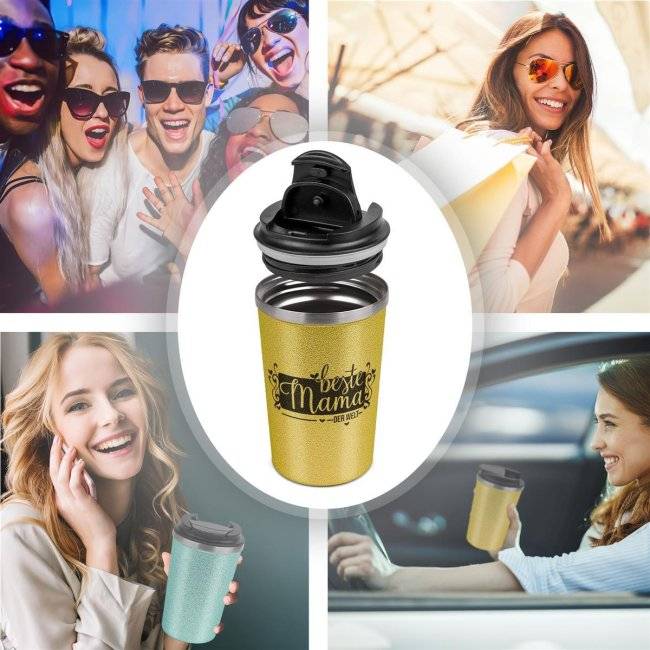 Tassendruck To Go Edelstahlbecher Glitzer - Beste Mama der Welt Blitzverkäufe