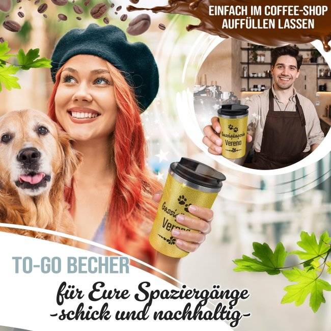 Tassendruck To Go Edelstahlbecher Glitzer - Gassigängerin - mit Name Sonderangebot