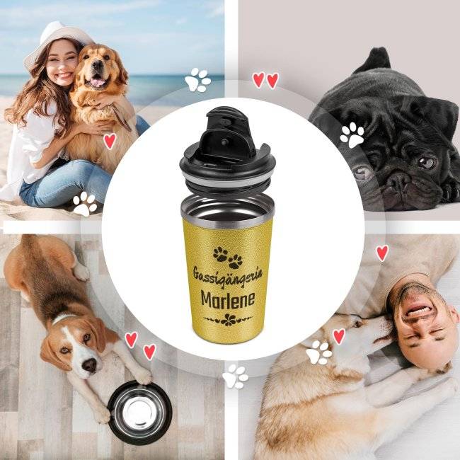 Tassendruck To Go Edelstahlbecher Glitzer - Gassigängerin - mit Name Sonderangebot