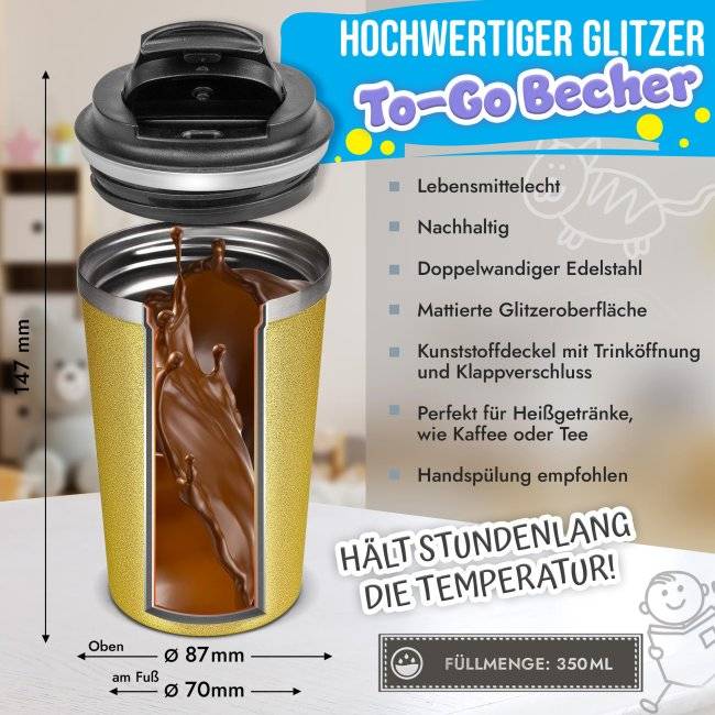 Tassendruck To Go Edelstahlbecher Glitzer - Lieblings-Erzieher - mit Name Versandkostenfrei