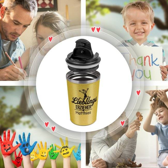 Tassendruck To Go Edelstahlbecher Glitzer - Lieblings-Erzieher - mit Name Versandkostenfrei