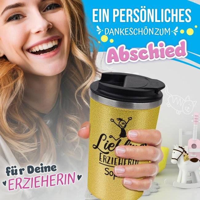 Tassendruck To Go Edelstahlbecher Glitzer - Lieblings-Erzieherin - mit Name Großer Ausverkauf