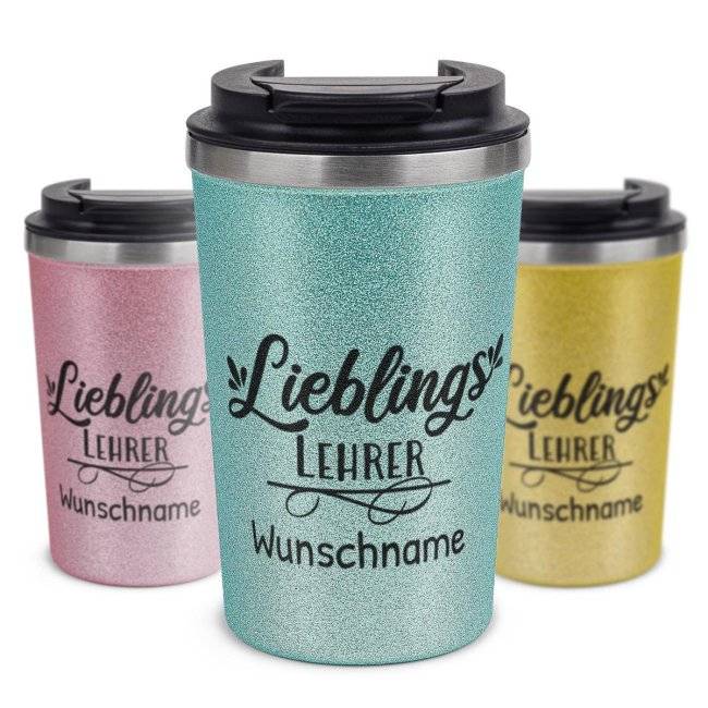 Tassendruck To Go Edelstahlbecher Glitzer - Lieblings-Lehrer - mit Name Flash Sale
