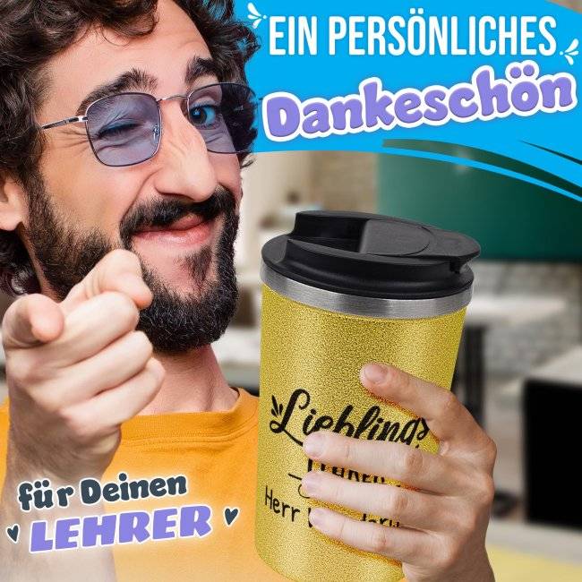 Tassendruck To Go Edelstahlbecher Glitzer - Lieblings-Lehrer - mit Name Flash Sale
