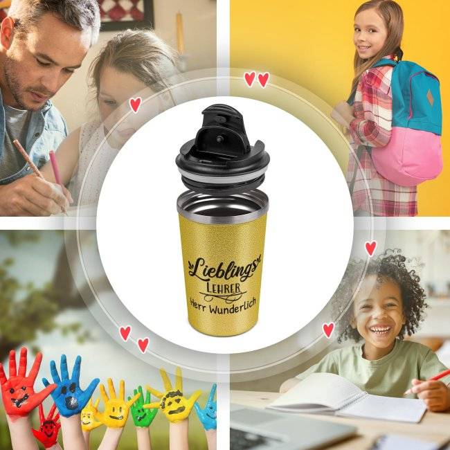 Tassendruck To Go Edelstahlbecher Glitzer - Lieblings-Lehrer - mit Name Flash Sale