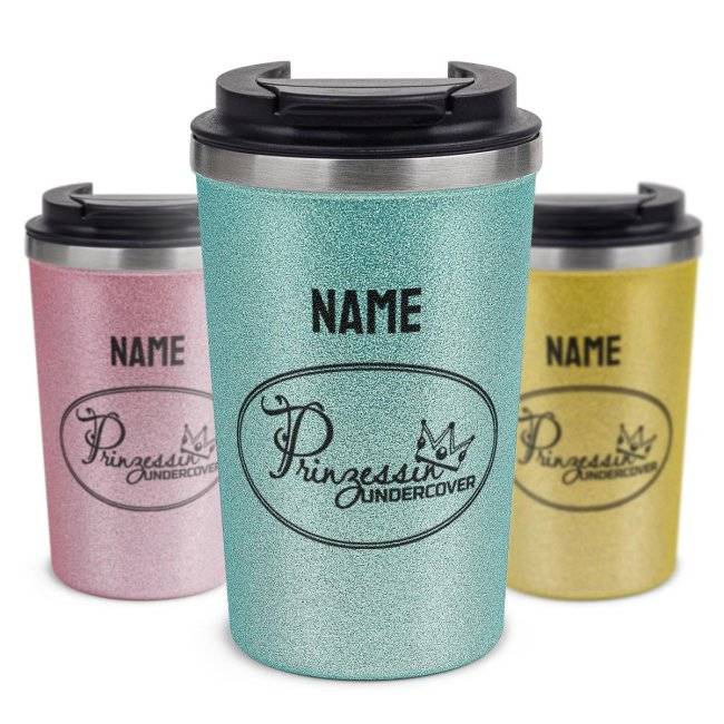 Tassendruck To Go Edelstahlbecher Glitzer - Princess undercover - mit Name Online Shopping