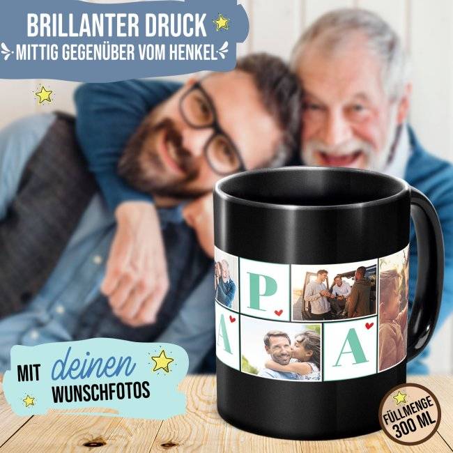 Tassendruck schwarz für Papa - Fotocollage mit sechs Fotos gestalten Black Friday