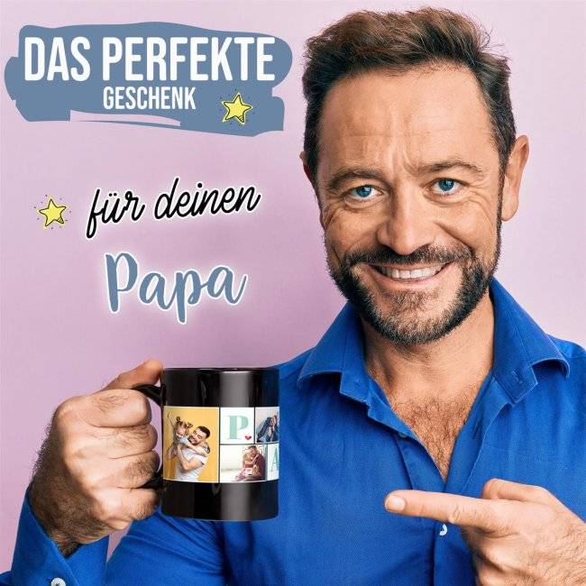 Tassendruck schwarz für Papa - Fotocollage mit sechs Fotos gestalten Black Friday