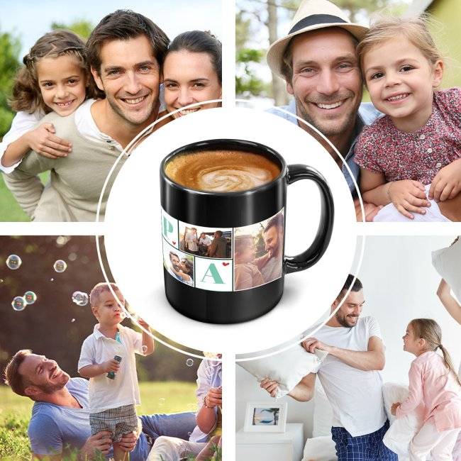 Tassendruck schwarz für Papa - Fotocollage mit sechs Fotos gestalten Black Friday