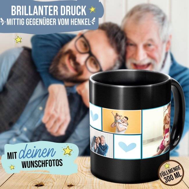 Tassendruck Schwarze - Bester Papa - mit drei Fotos gestalten Weihnachtsangebot