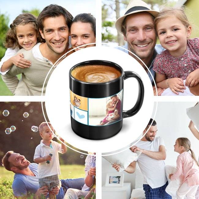 Tassendruck Schwarze - Bester Papa - mit drei Fotos gestalten Weihnachtsangebot