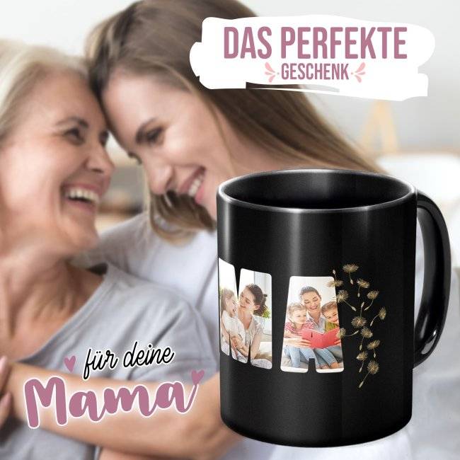 Tassendruck Schwarze mit Spruch - Wir lieben dich, Mama - mit 5 Fotos gestalten Muttertagsangebot