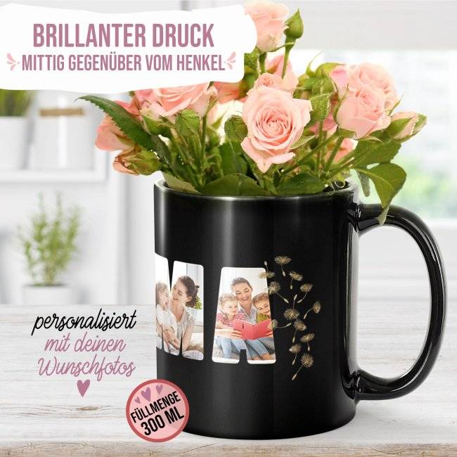 Tassendruck Schwarze mit Spruch - Wir lieben dich, Mama - mit 5 Fotos gestalten Muttertagsangebot