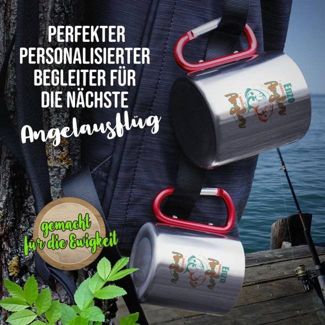 Tassendruck Karabiner - Einmal Angler, immer Angler - mit Name personalisierbar Jubiläumsangebot
