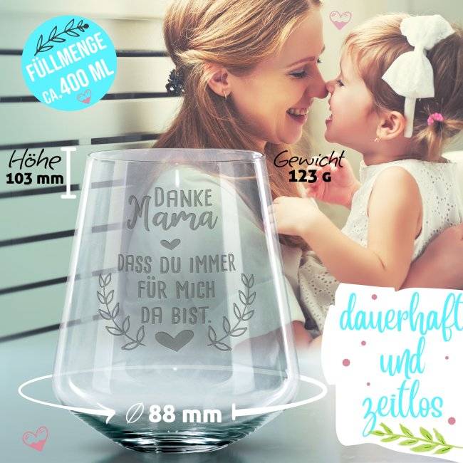 Tassendruck Trinkglas mit Gravur für Mama mit Spruch - Danke Mama Heißer Verkauf