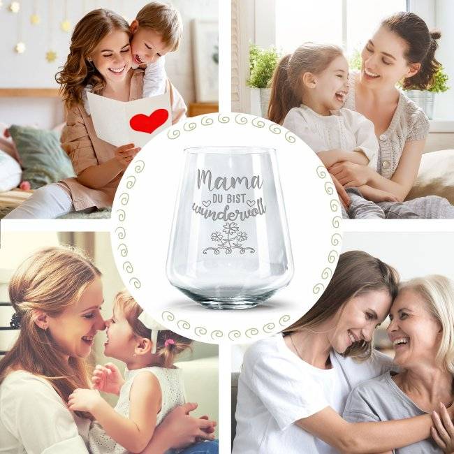 Tassendruck Trinkglas mit Gravur für Mama mit Spruch - Mama, Du bist wundervoll Neueste Mode