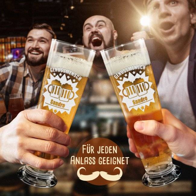 Tassendruck Graviertes Bierglas mit Name - Genussmensch Zeitlich begrenztes Angebot