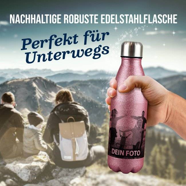 Tassendruck Edelstahl-Trinkflasche mit Glitzer Effekt - 4 Farben - 500 ml Saisonale Angebote