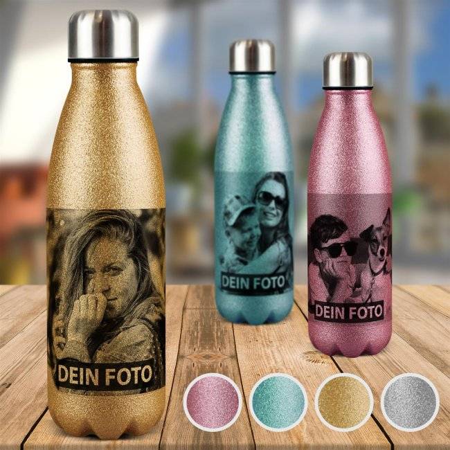 Tassendruck Edelstahl-Trinkflasche mit Glitzer Effekt - 4 Farben - 500 ml Saisonale Angebote