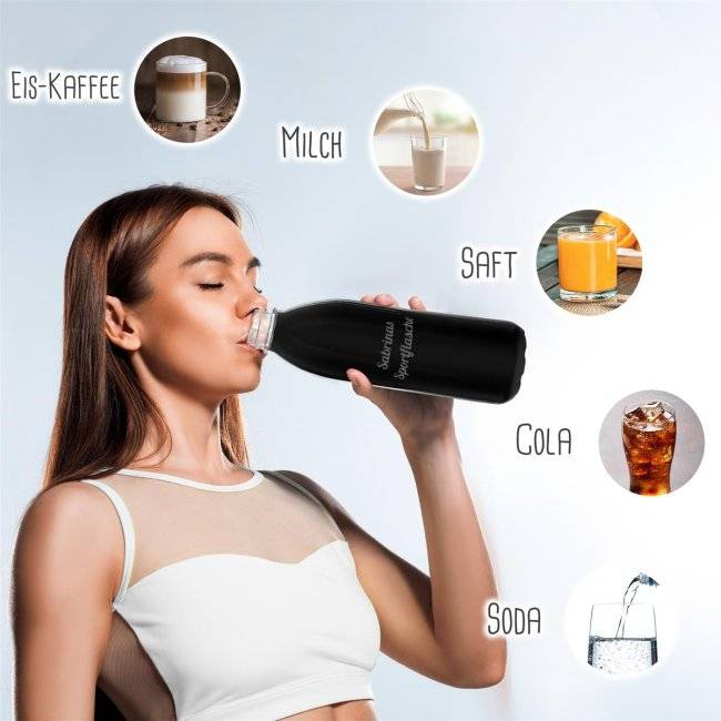 Tassendruck Schwarze Trinkflasche aus Glas mit Text gravieren - 650 ml Tägliche Deals