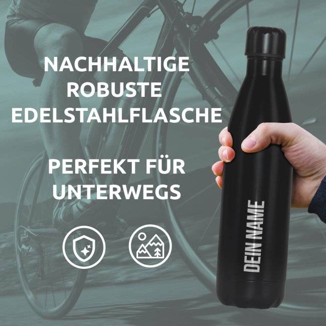 Tassendruck Edelstahl-Trinkflasche mit Namensgravur - schwarz matt - 750 ml Sonderangebote