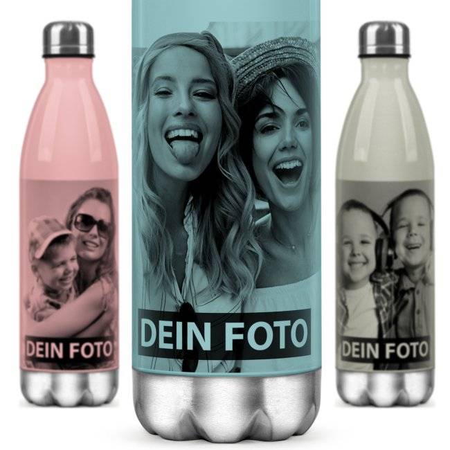 Tassendruck Farbige Edelstahl-Trinkflasche mit Foto und Text personalisieren - 4 Farben - 500 ml