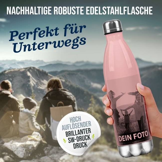 Tassendruck Farbige Edelstahl-Trinkflasche mit Foto und Text personalisieren - 4 Farben - 500 ml Riesige Ersparnisse